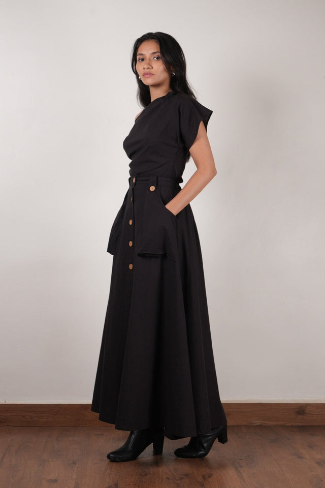 Black One-Shoulder Set (2 PCS) - Two-Piece Set - Mizyana