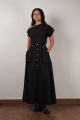 Black One-Shoulder Set (2 PCS) - Two-Piece Set - Mizyana