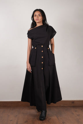 Black One-Shoulder Set (2 PCS) - Two-Piece Set - Mizyana
