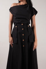 Black One-Shoulder Set (2 PCS) - Two-Piece Set - Mizyana