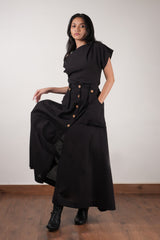 Black One-Shoulder Set (2 PCS) - Two-Piece Set - Mizyana