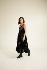 Black Tier Discharge Print Dress - Dress - Mizyana