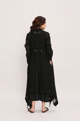 Black Vari & Linen Trench Koza Jacket Co-Ord Set (2 PCS) - Co-ord Set - Mizyana