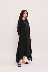Black Vari & Linen Trench Koza Jacket Co-Ord Set (2 PCS) - Co-ord Set - Mizyana