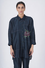 Block printed rose shirt with straight pant - Two-Piece Set - Mizyana