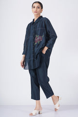 Block printed rose shirt with straight pant - Two-Piece Set - Mizyana