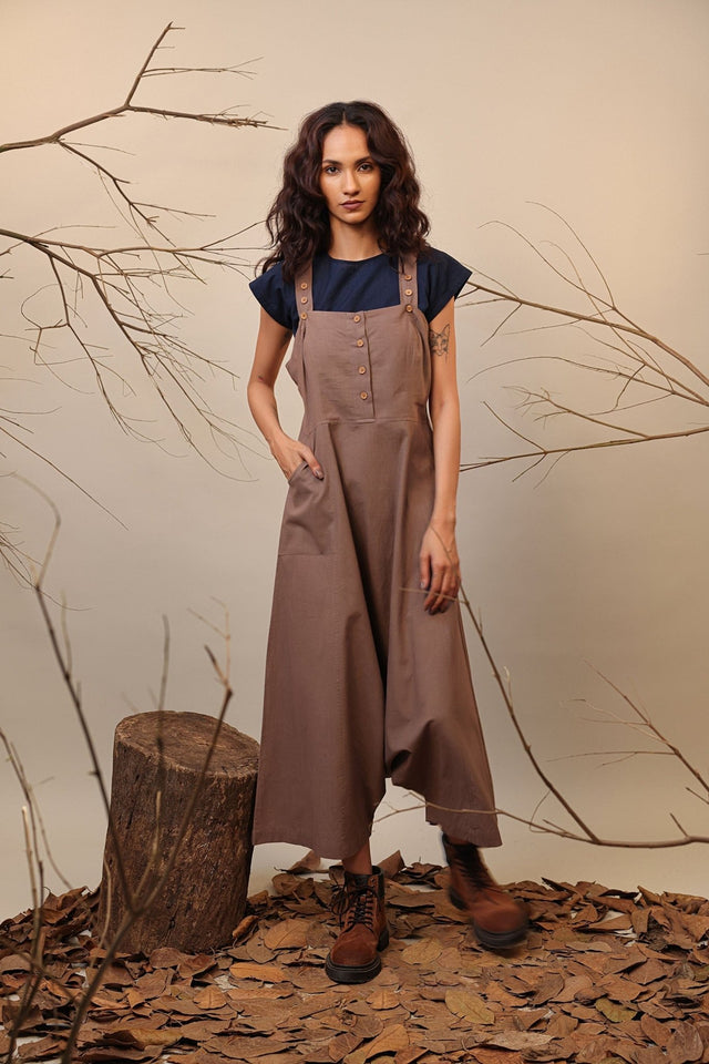 Blue & Beige Dungarees Set (2 PCS) - Two-Piece Set - Mizyana