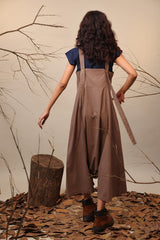 Blue & Beige Dungarees Set (2 PCS) - Two-Piece Set - Mizyana