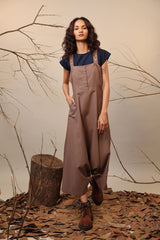 Blue & Beige Dungarees Set (2 PCS) - Two-Piece Set - Mizyana