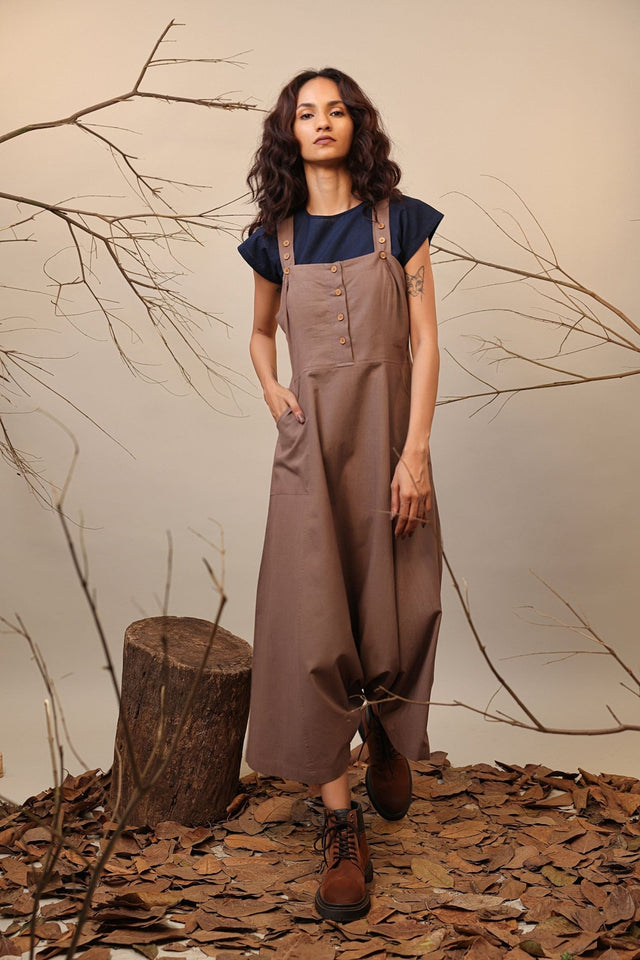 Blue & Beige Dungarees Set (2 PCS) - Two-Piece Set - Mizyana