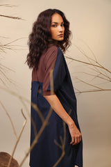 Blue & Brown Shirt Tunic Set (2 PCS) - Two-Piece Set - Mizyana