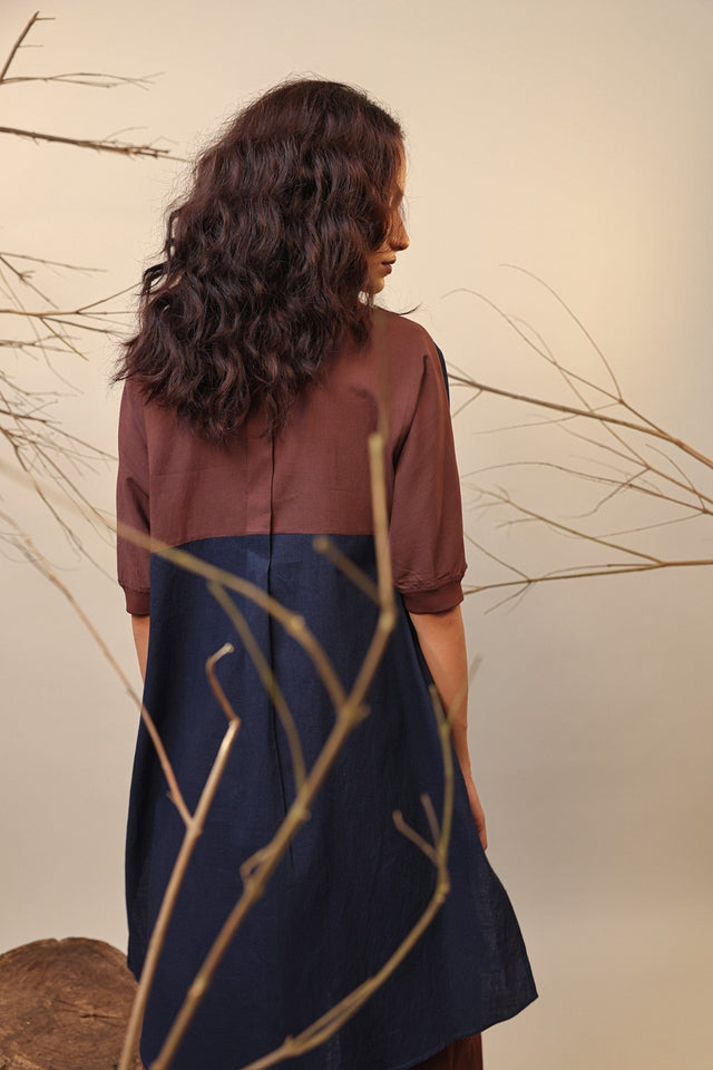 Blue & Brown Shirt Tunic - Shirt - Mizyana
