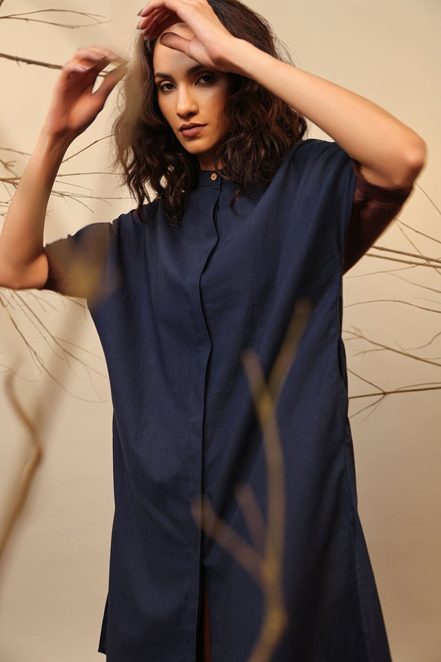 Blue & Brown Shirt Tunic - Shirt - Mizyana