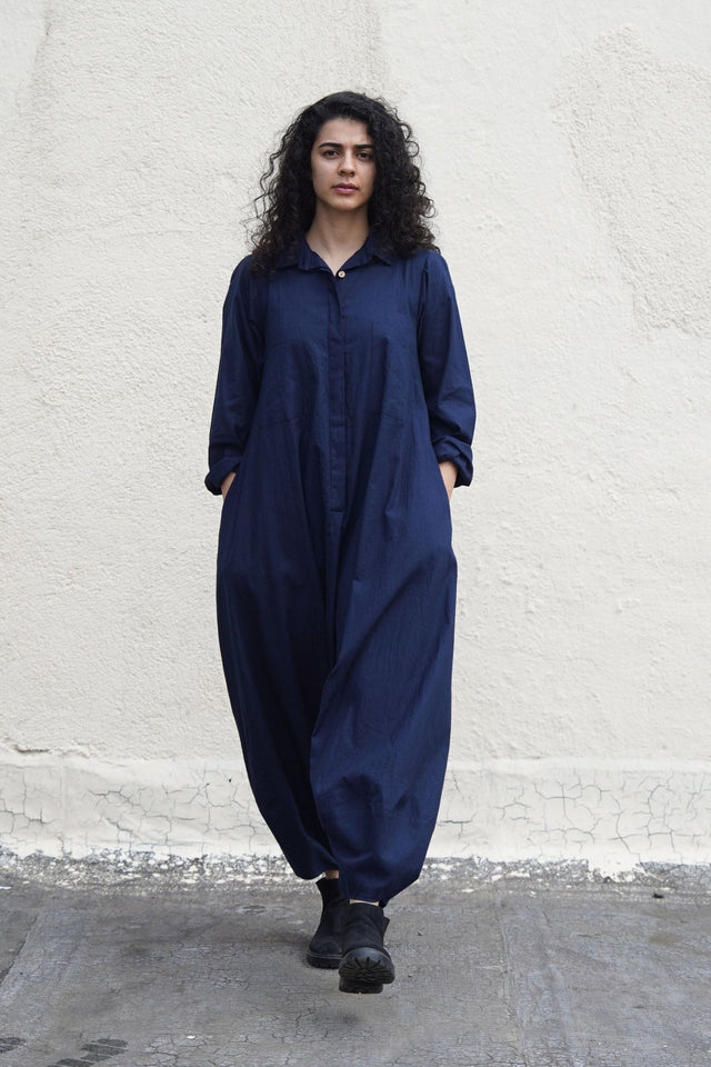 Blue Collar Sleeve Suga Jumpsuit - Jumpsuit - Mizyana
