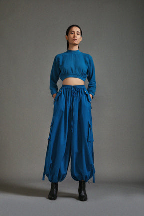 Blue Crop Top and Cargo Set - Two-Piece Set - Mizyana