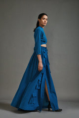 Blue Crop Top and Cargo Skirt Set - Two-Piece Set - Mizyana