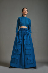 Blue Crop Top and Cargo Skirt Set - Two-Piece Set - Mizyana