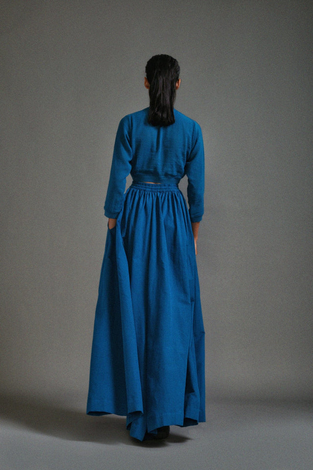 Blue Crop Top and Cargo Skirt Set - Two-Piece Set - Mizyana