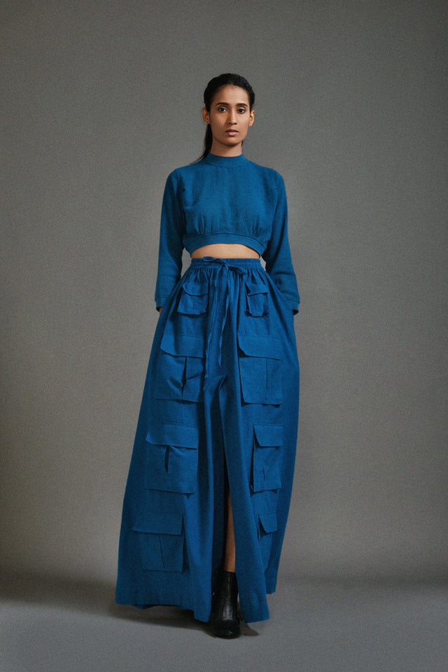 Blue Crop Top and Cargo Skirt Set - Two-Piece Set - Mizyana
