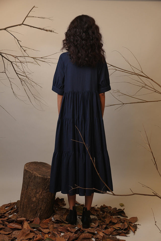 Blue Raglan Tiered Dress - Dress - Mizyana
