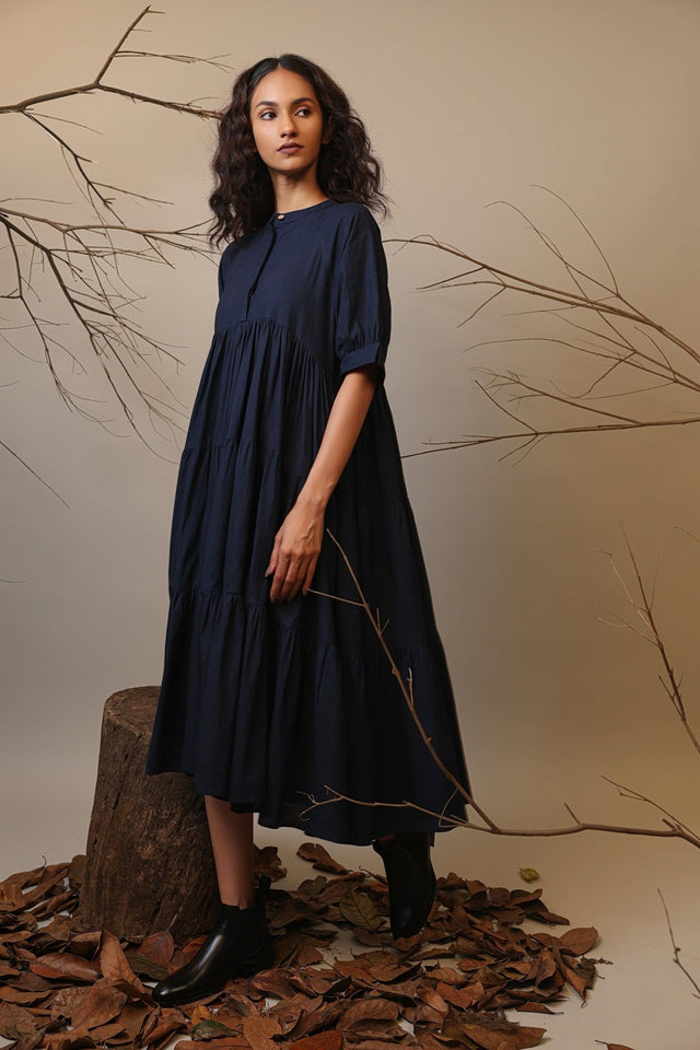 Blue Raglan Tiered Dress - Dress - Mizyana