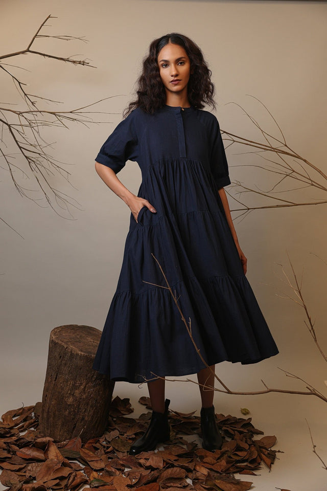 Blue Raglan Tiered Dress - Dress - Mizyana