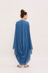 Blue Ribbed Scallop Cowl Dress - Dress - Mizyana