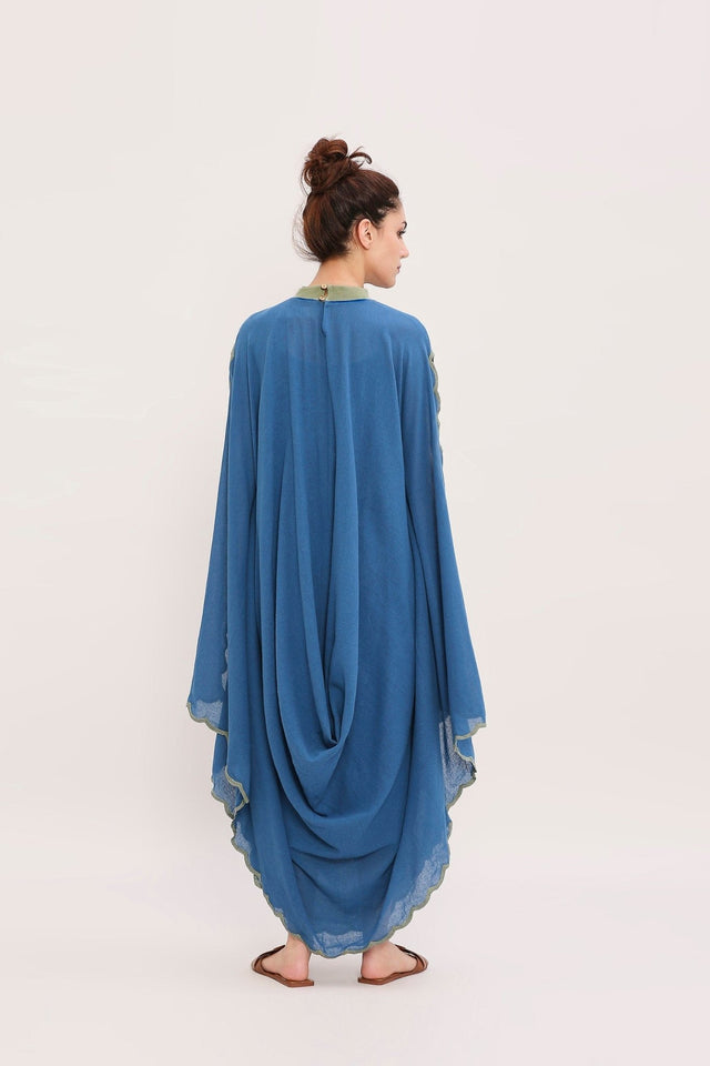 Blue Ribbed Scallop Cowl Dress - Dress - Mizyana