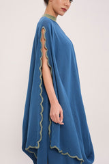 Blue Ribbed Scallop Cowl Dress - Dress - Mizyana