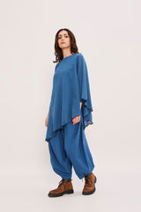 Blue Ribbed Scallop Tunic Set (2 PCS) - Two-Piece Set - Mizyana