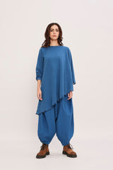 Blue Ribbed Scallop Tunic Set (2 PCS) - Two-Piece Set - Mizyana