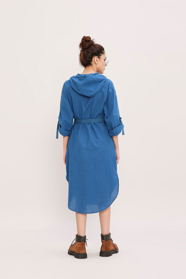 Blue Safari Pocket Hooded Dress - Dress - Mizyana