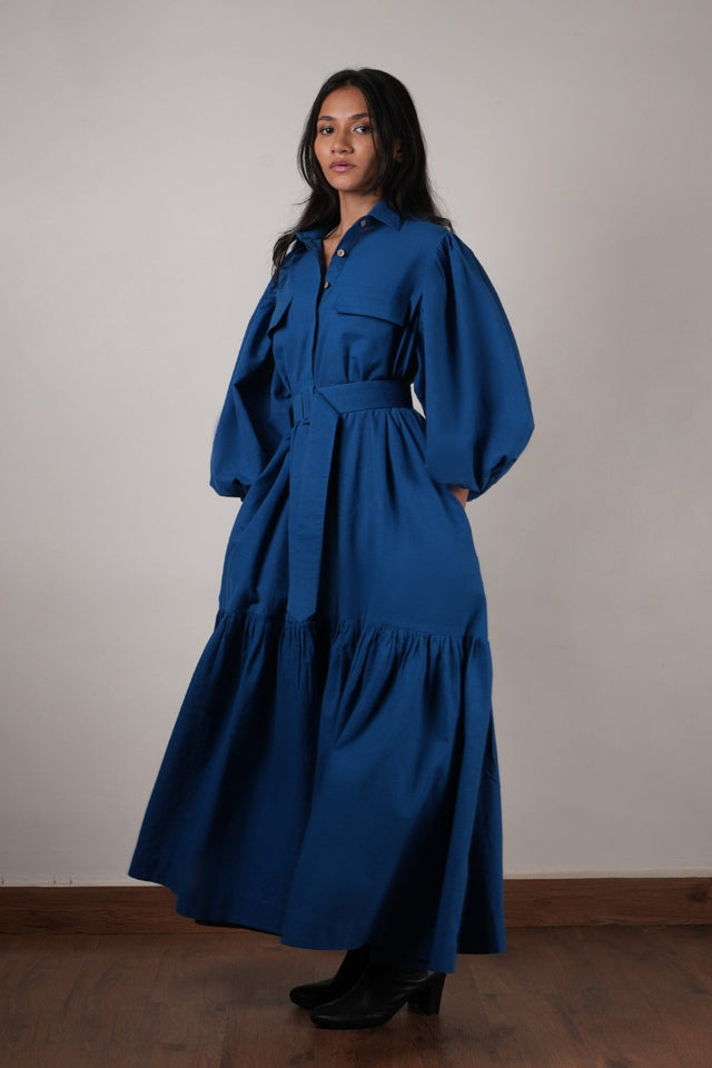 Blue Shirt Kaavya Dress - Dress - Mizyana