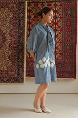Blue Striped Denim Dress - Dress - Mizyana