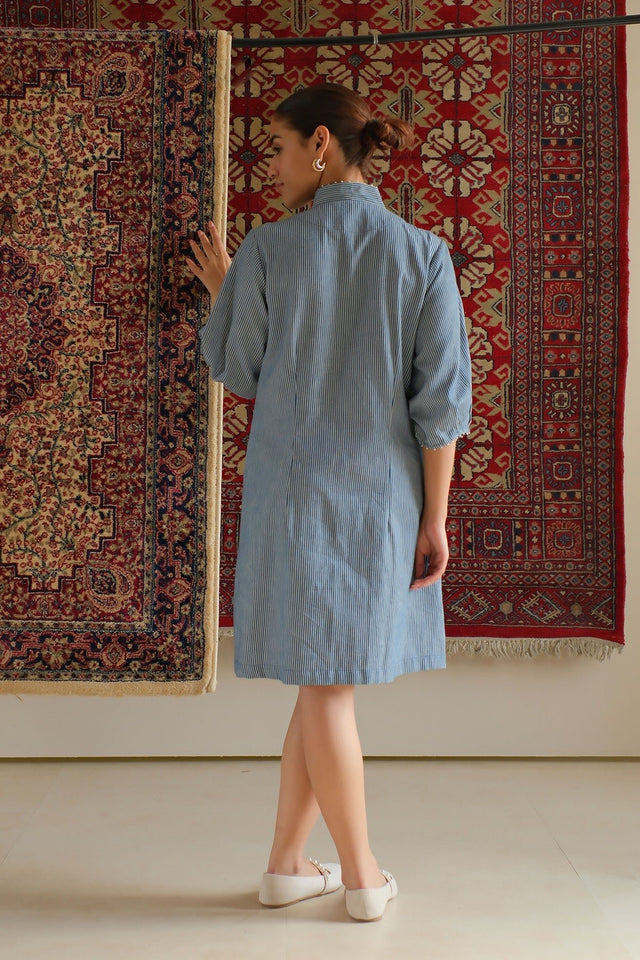 Blue Striped Denim Dress - Dress - Mizyana