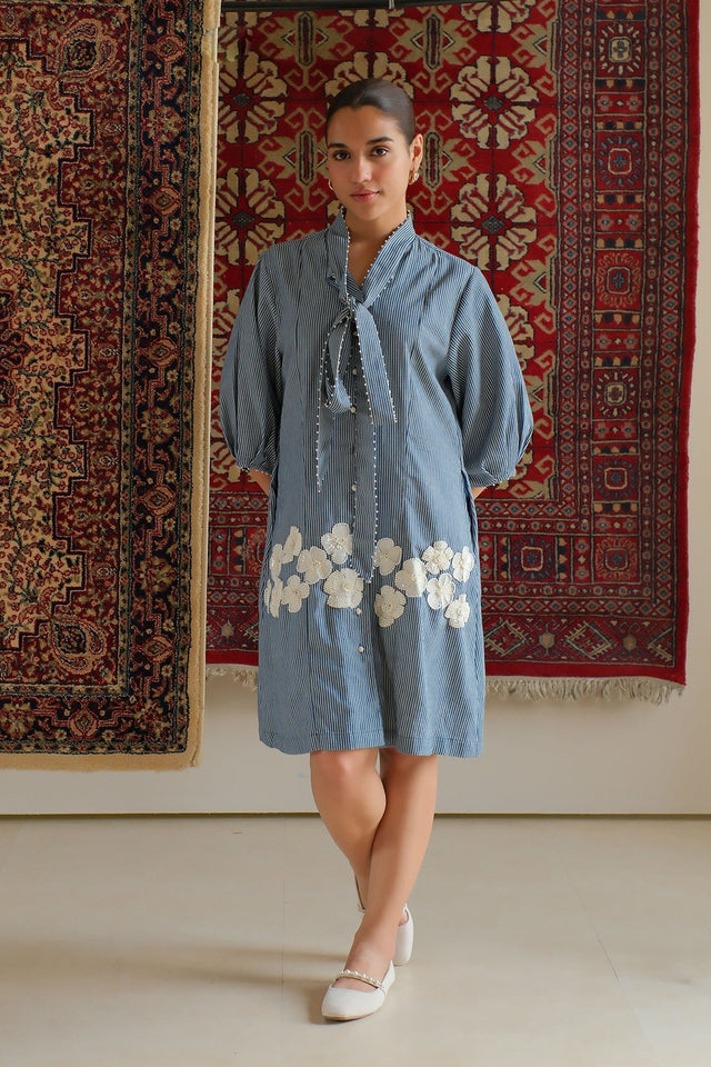 Blue Striped Denim Dress - Dress - Mizyana
