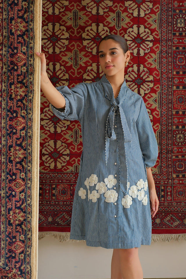 Blue Striped Denim Dress - Dress - Mizyana