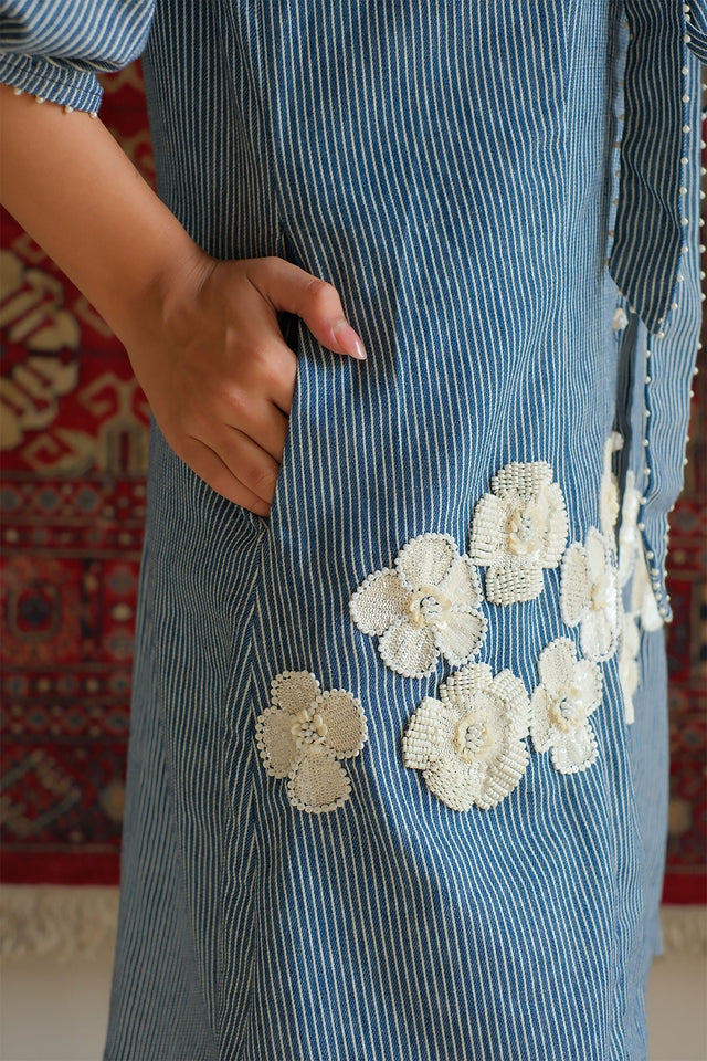 Blue Striped Denim Dress - Dress - Mizyana