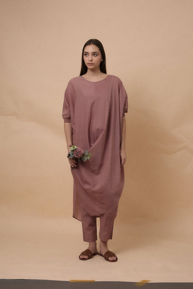 Blush Rib Mul Cowl Tunic Co-Ord Set (2 PCS) - Co-ord Set - Mizyana
