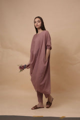 Blush Rib Mul Cowl Tunic Co-Ord Set (2 PCS) - Co-ord Set - Mizyana