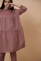 Blush Rib Mul Vena Co-Ord Set (2 PCS) - Co-ord Set - Mizyana