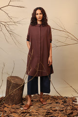 Brown & Blue Shirt Tunic Set (2 PCS) - Two-Piece Set - Mizyana