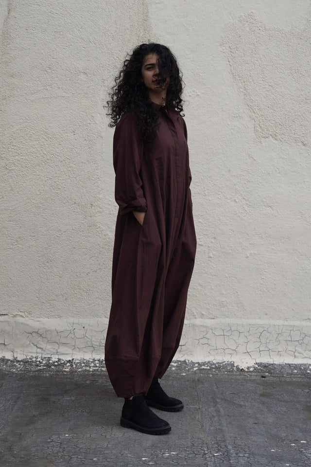 Brown Collar Sleeve Suga Jumpsuit - Jumpsuit - Mizyana