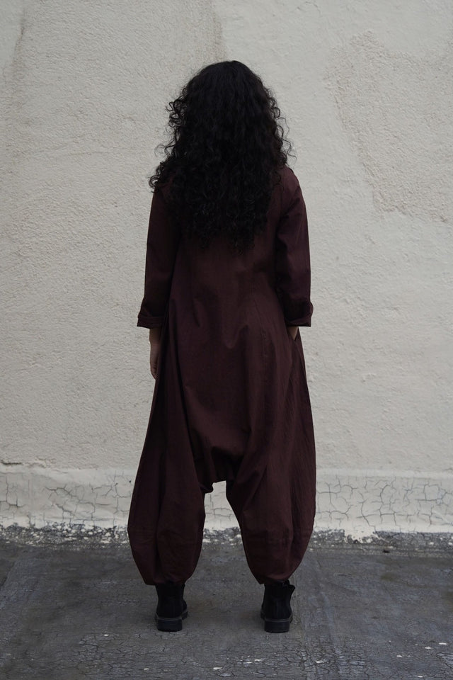 Brown Collar Sleeve Suga Jumpsuit - Jumpsuit - Mizyana