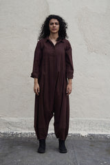 Brown Collar Sleeve Suga Jumpsuit - Jumpsuit - Mizyana