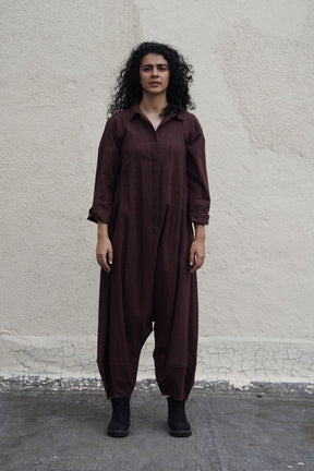 Brown Collar Sleeve Suga Jumpsuit - Jumpsuit - Mizyana