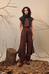 Brown Crop Cowl Set (2 PCS) - Two-Piece Set - Mizyana