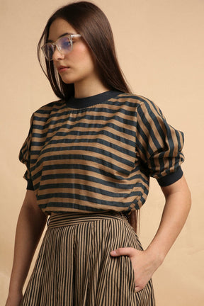 Brown Med Striped New Sphara Crop Top - Shirt - Mizyana