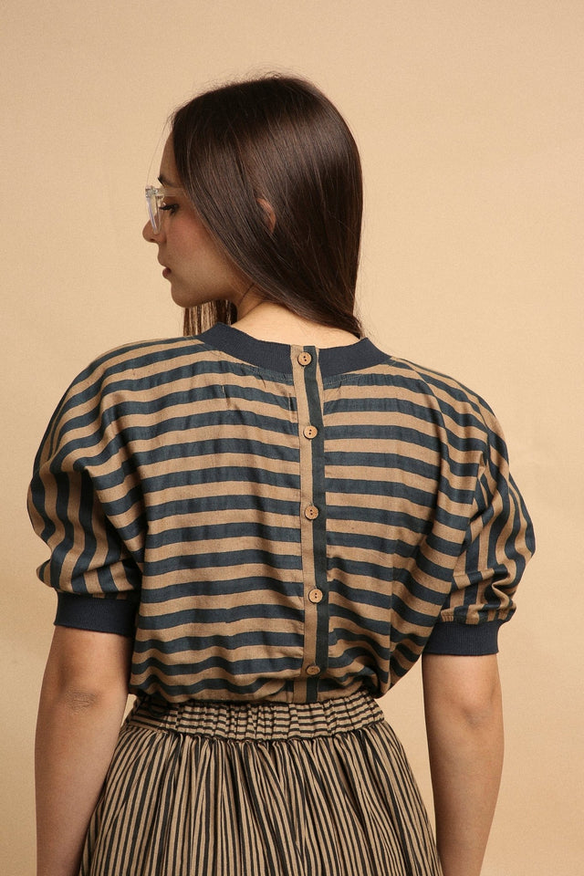 Brown Med Striped New Sphara Crop Top - Shirt - Mizyana