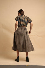 Brown Med Striped New Sphara Crop Top & Skirt Co-Ord Set (2 PCS) - Co-ord Set - Mizyana